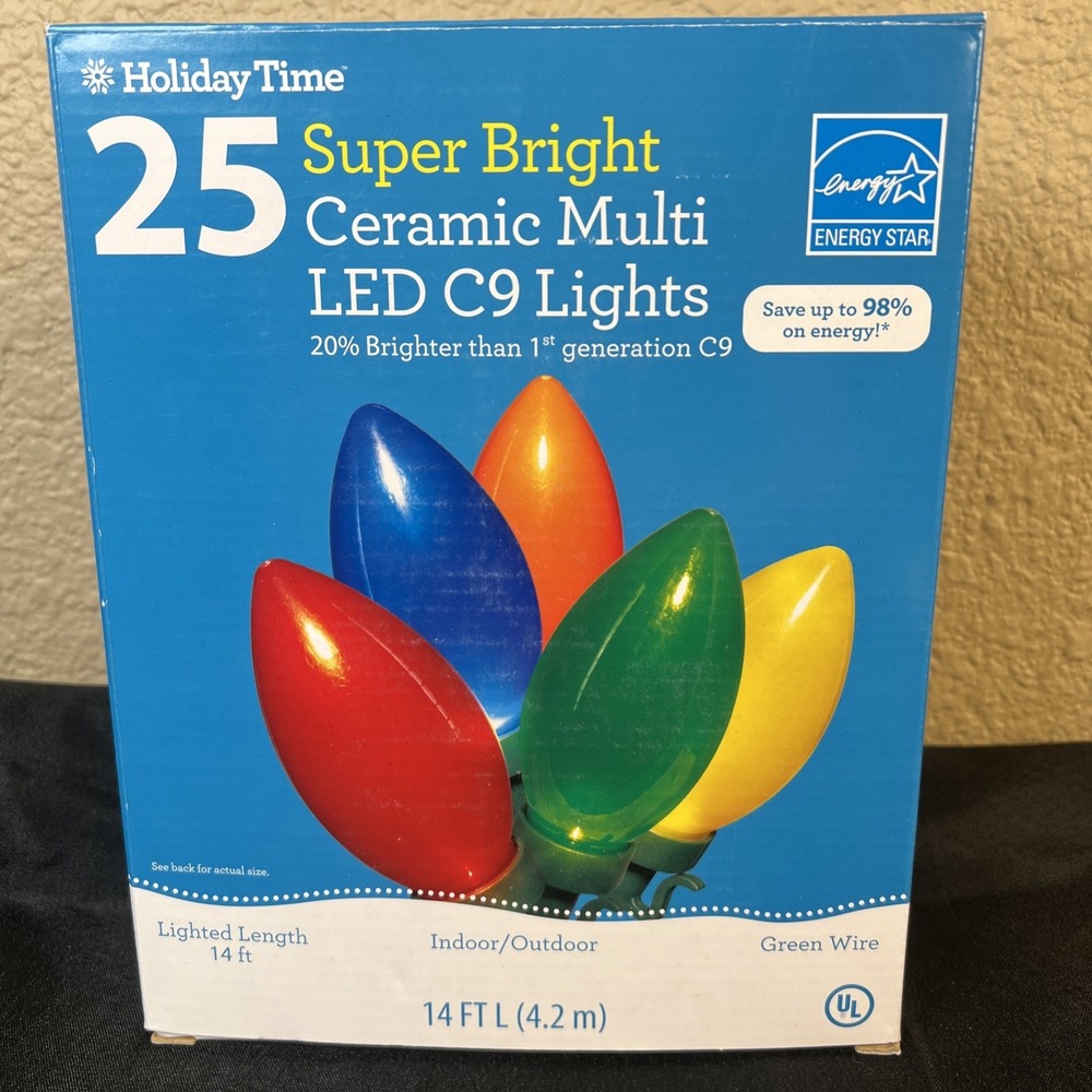 Holiday Time 25ct Multicolor Super Bright C9 LED Lights New 14ft Length